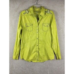 Rock 47 By Wrangler Long Sleeve Distressed Rhinestone Snap Western Shirt Size L